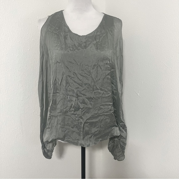 Gigi Moda Made in Italy Seta Spalla Blouse Top XL Gray 100% Silk Lightweight EUC - Picture 2 of 11